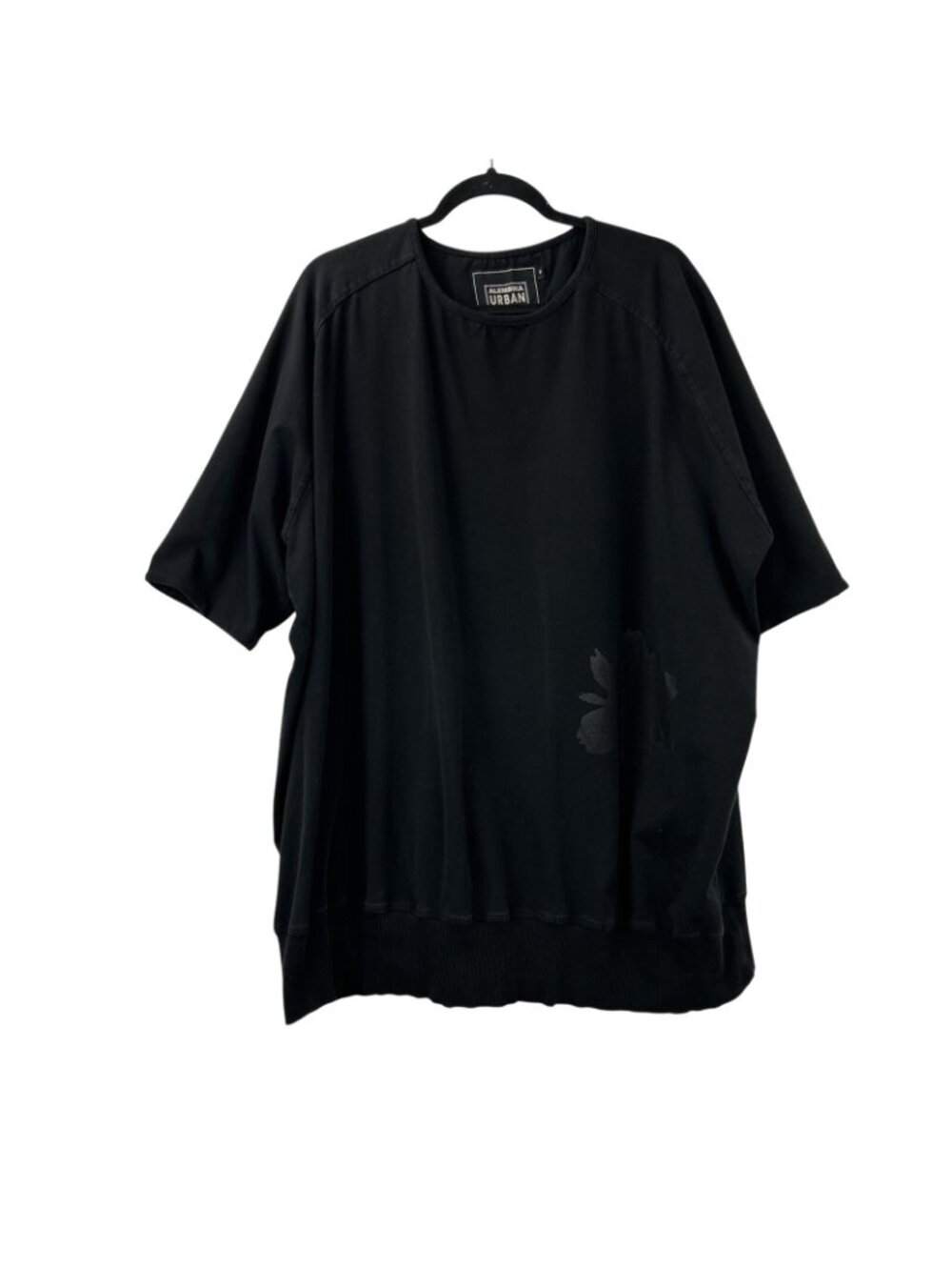 Alembika Urban Black Floral Print Oversized Tunic Top Women’s Small Short Sleeve - Picture 10 of 14